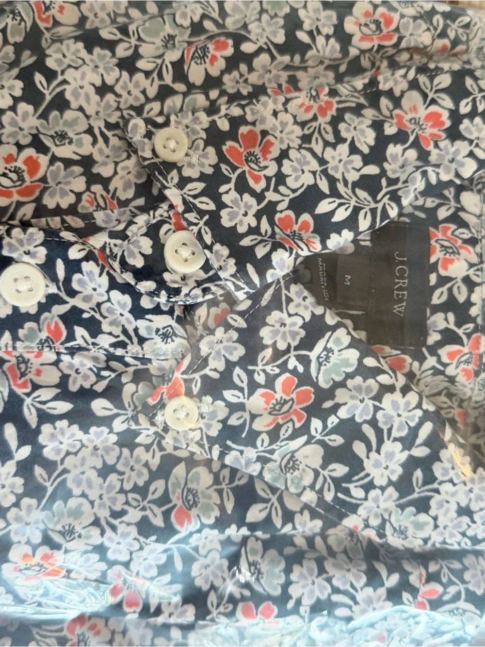Men's J Crew Flex Washed Floral Print Size M Short Sleeve Button Down Shirt